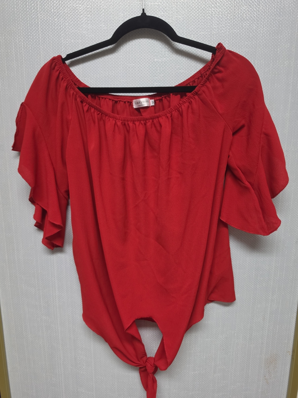 Bright Red Off-Shoulder Tie-Front Blouse